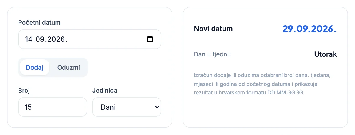 Kalkulator datuma: Računanje rokova u danima: žalba, prigovor i dostava