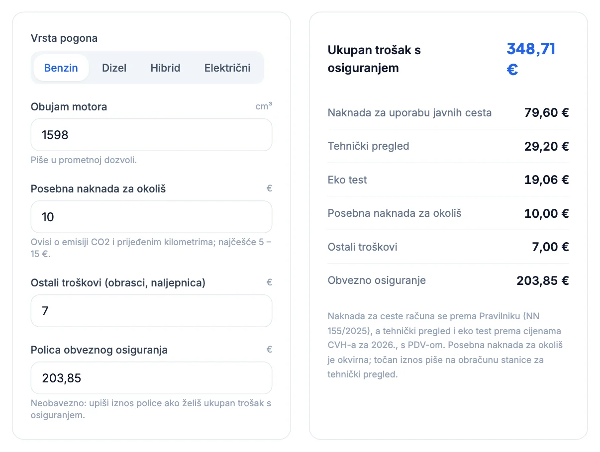 Kalkulator registracije: Registracija s osiguranjem