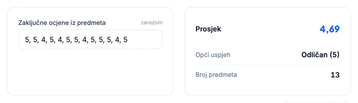 Kalkulator školskog prosjeka: 13 zaključnih ocjena sedmog razreda, prosjek 4,69, odličan