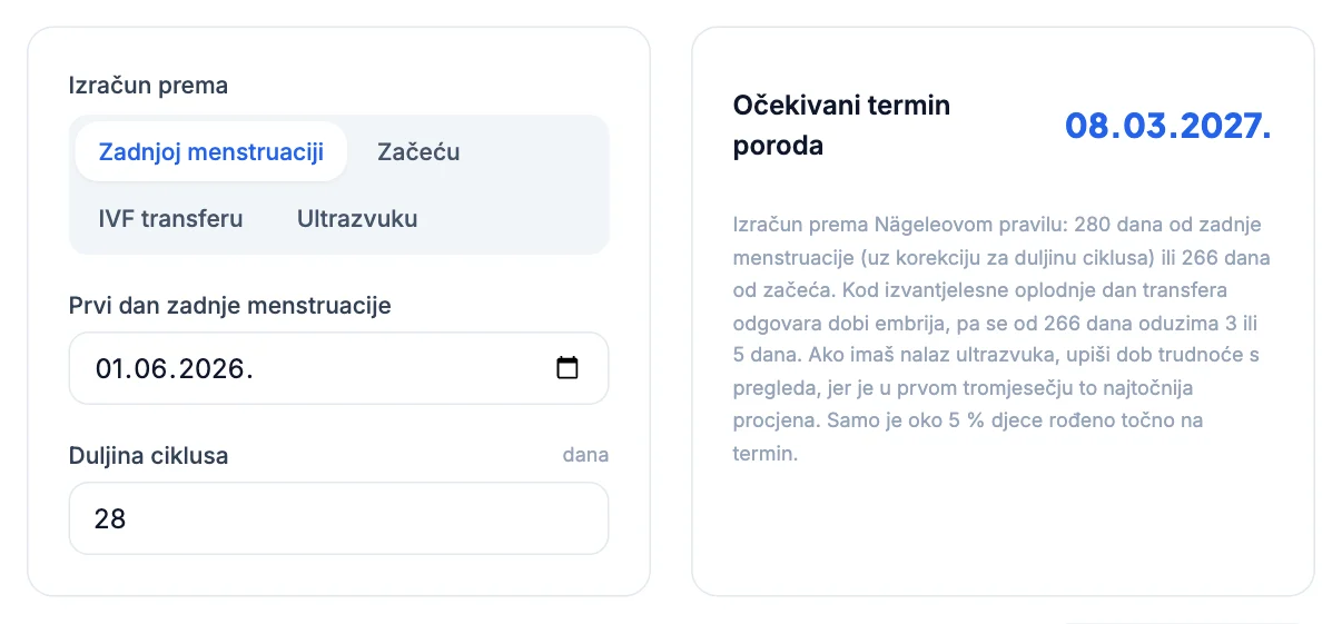 Kalkulator termina poroda: Nägeleovo pravilo