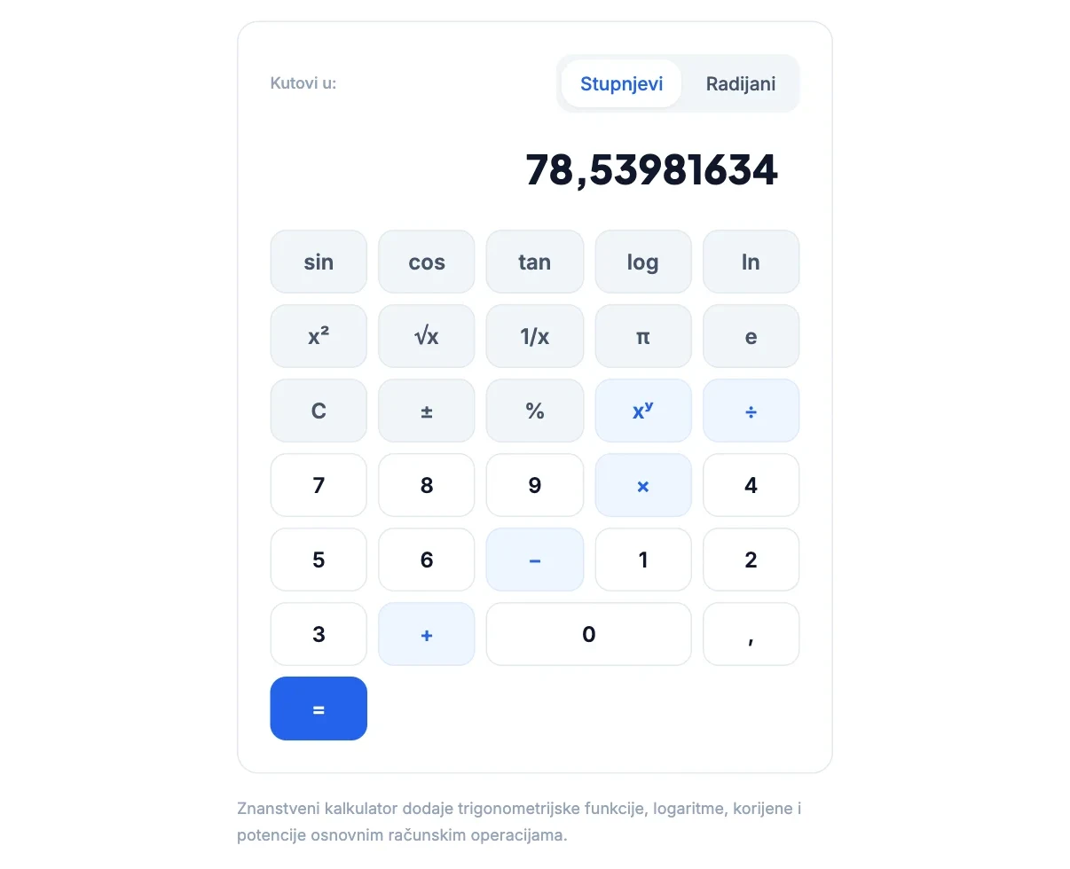 Znanstveni kalkulator: 5² × π = 78,53981634